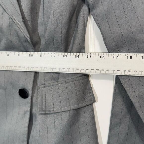 Vintage City Triangles Blazer Women’s 5 Gray Pinstripe Velvet Collar 80s 90s USA - Picture 7 of 10